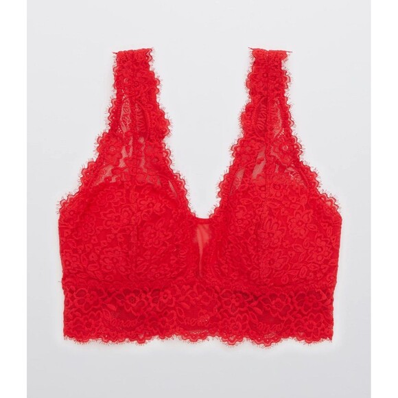 Aerie Eyelash Lace Plunge Bralette Chilly Red Size Small - Picture 1 of 12